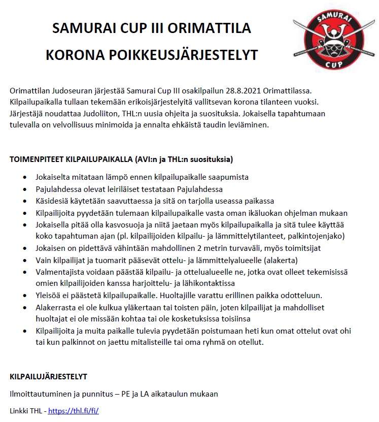 samurai-cup-covid Samurai cup 3 - koronatiedote